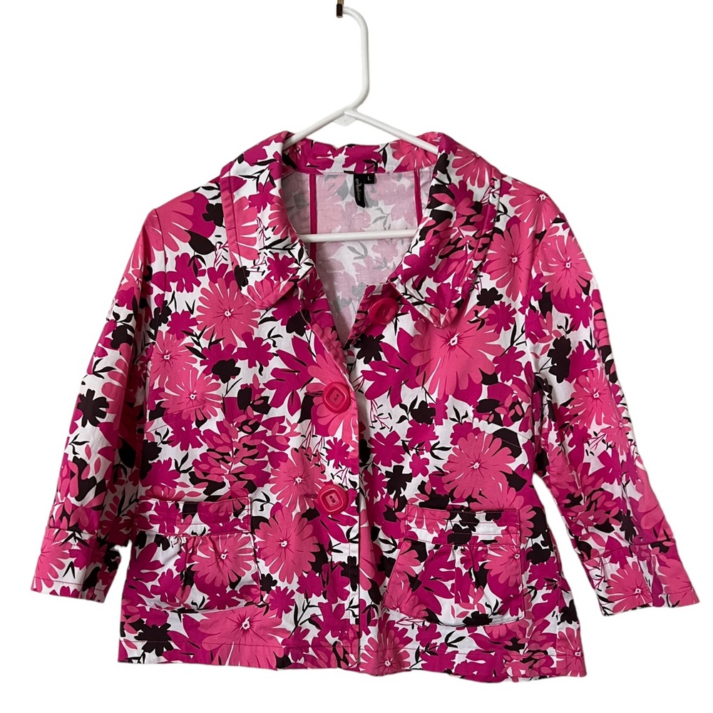 SPRING BLAZER JACKET PRETTY PINK BLACK AND WHITE FLORAL PRINT SIZE L